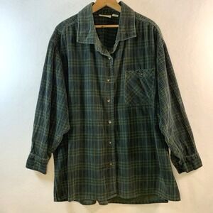 Womens Plaid Corduroy Shacket Button Tunic Top 2X Oversized Heritage Cabin Layer